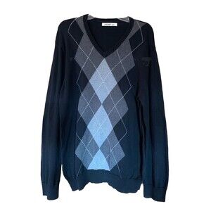 Old Navy Men's Size Large Argyle Sweater Black Gray Diamond Pullover Knit Preppy